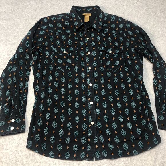Wrangler Tops - Wrangler Western Aztec Pearl Snap Shirt Womens XL Black Cowgirl Beth Dutton